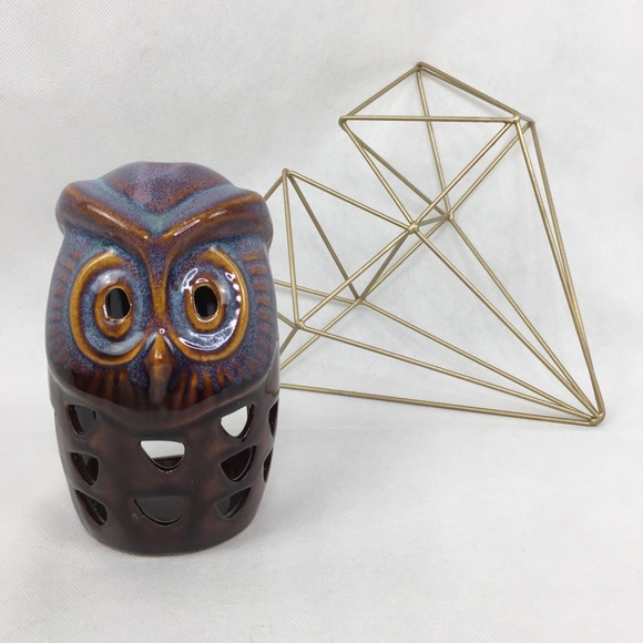 Purple Blue & Brown Glazed Owl Candle Holder - Picture 1 of 5